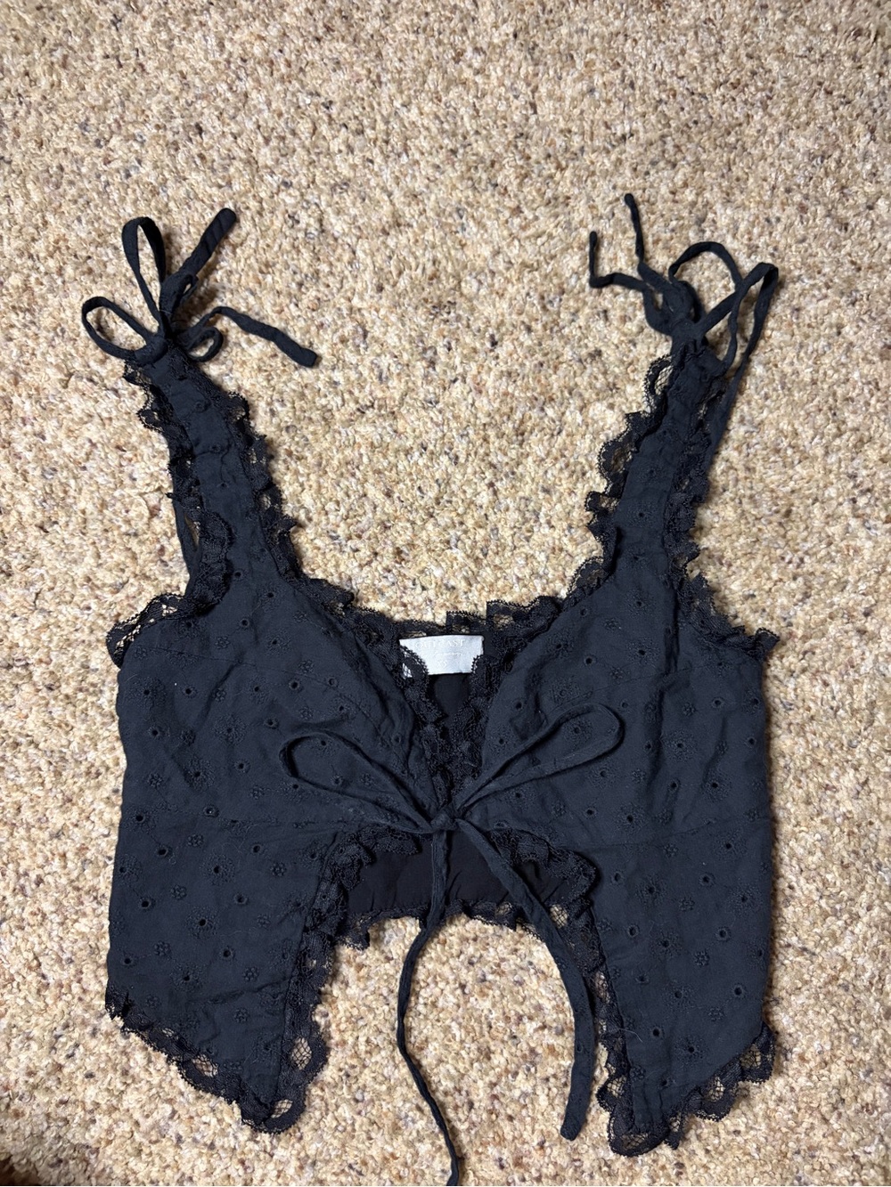Outcast Exclusives Eyelet Lace Milkmaid Festival Crop Bra Top XS Black Boho